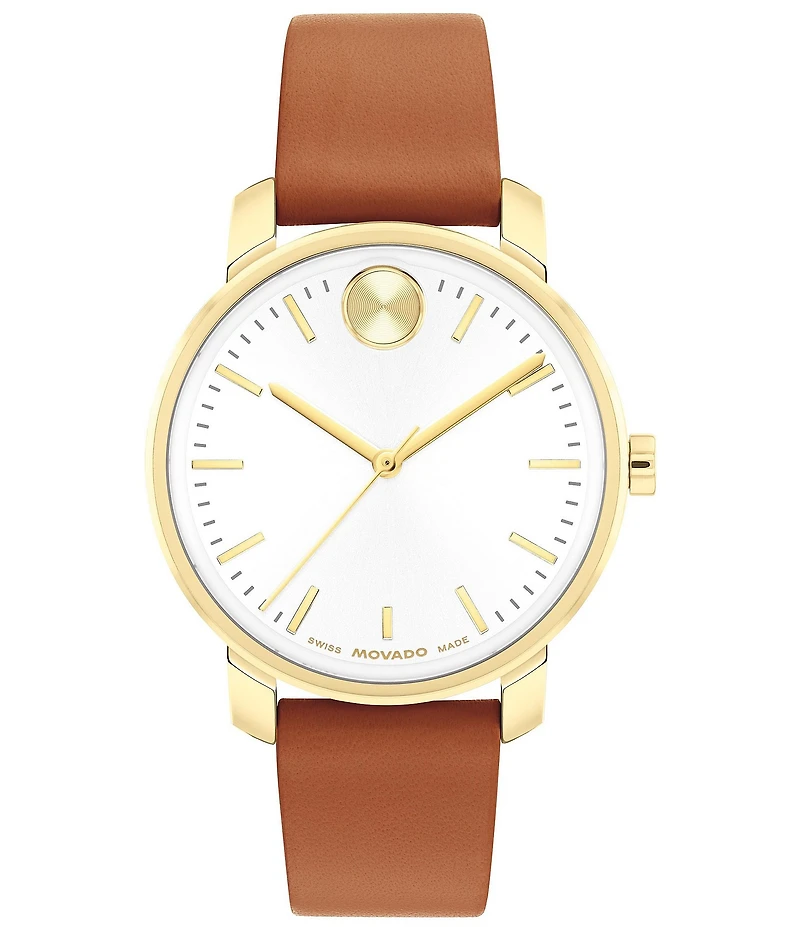 Movado Bold Women's Access Quartz Analog Cognac Leather Strap Watch