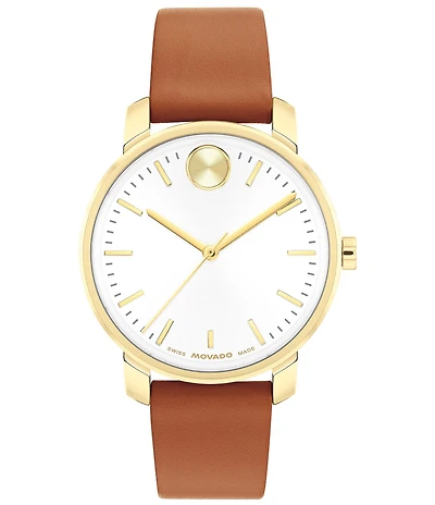 Movado Bold Women's Access Quartz Analog Cognac Leather Strap Watch