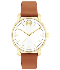 Movado Bold Women's Access Quartz Analog Cognac Leather Strap Watch