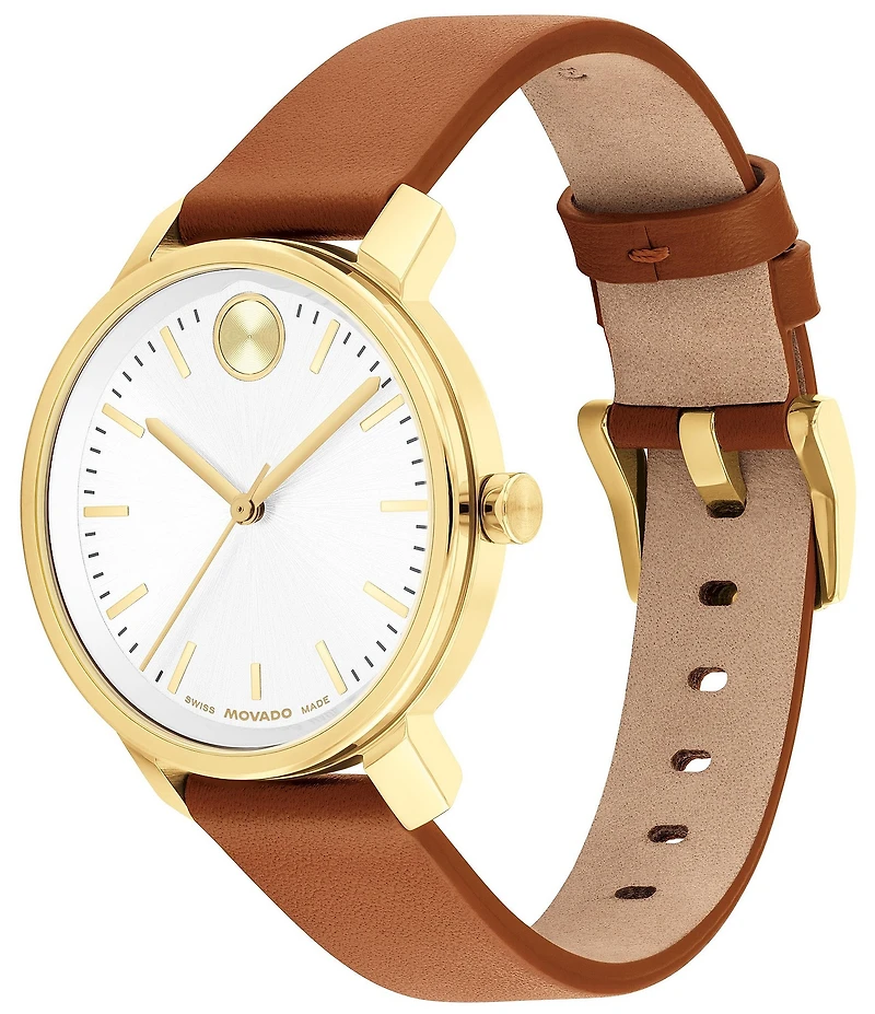 Movado Bold Women's Access Quartz Analog Cognac Leather Strap Watch