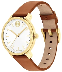 Movado Bold Women's Access Quartz Analog Cognac Leather Strap Watch
