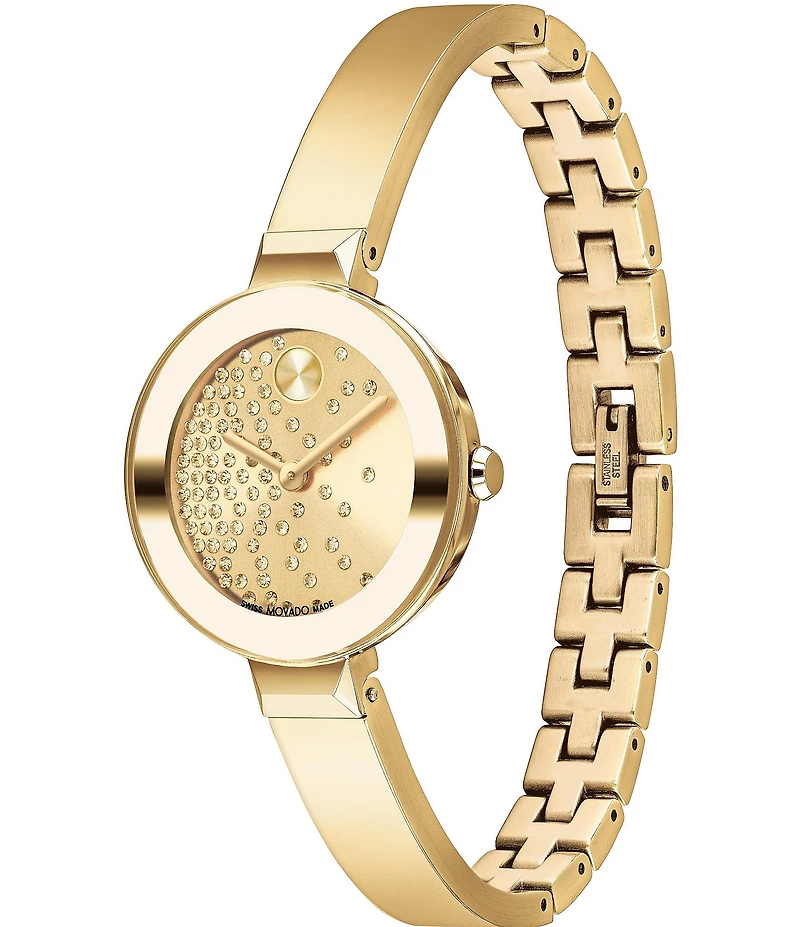 Movado Bold Women's Bangle Quartz Analog Scattered Crystal Dial Bangle Bracelet Watch