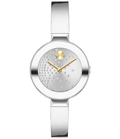 Movado Bold Women's Bangle Quartz Analog Scattered Crystal Dial Bangle Bracelet Watch