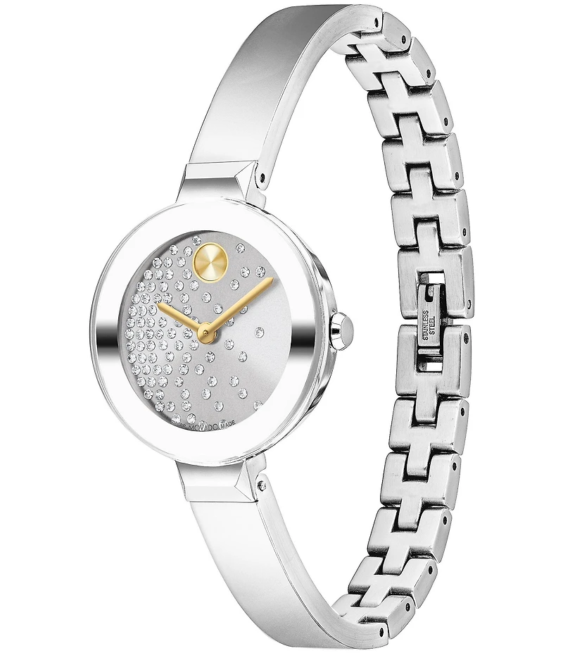 Movado Bold Women's Bangle Quartz Analog Scattered Crystal Dial Bangle Bracelet Watch