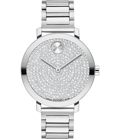 Movado Bold Women's Evolution 2.0 Quartz Analog Crystal Pave Dial Stainless Steel Bracelet Watch