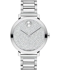 Movado Bold Women's Evolution 2.0 Quartz Analog Crystal Pave Dial Stainless Steel Bracelet Watch