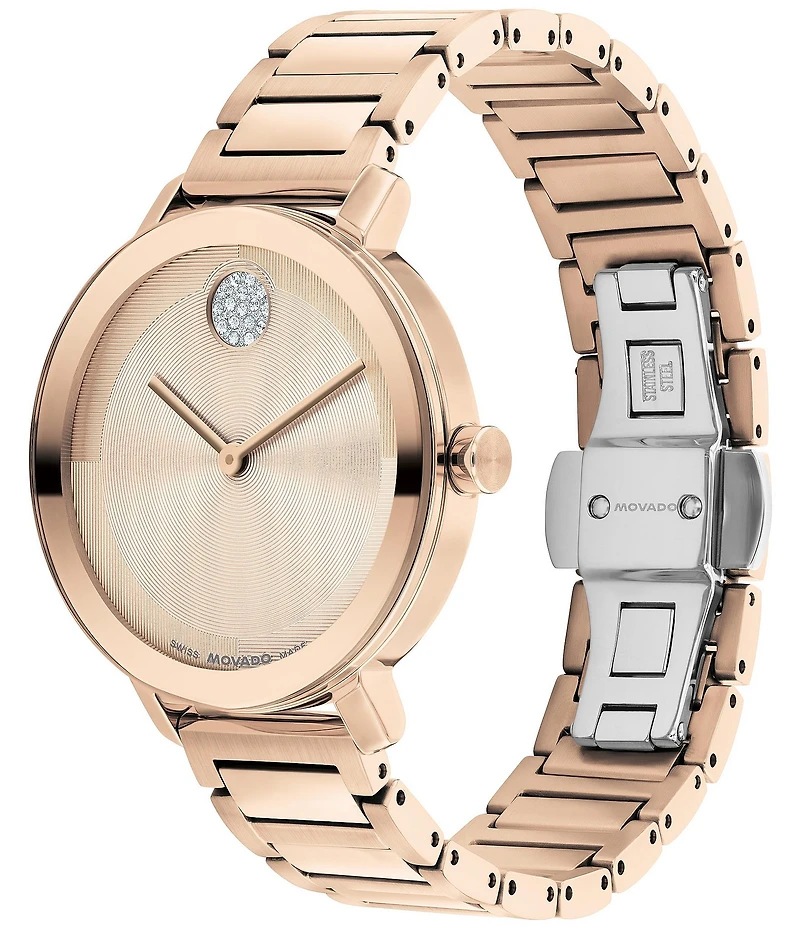 Movado Bold Women's Evolution 2.0 Quartz Analog Rose Gold Tone Stainless Steel Bracelet Watch