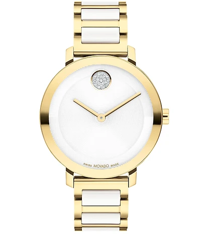 Movado Bold Women's Evolution 2.0 Quartz Analog Two Tone Stainless Steel and Ceramic Bracelet Watch