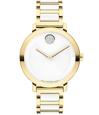Movado Bold Women's Evolution 2.0 Quartz Analog Two Tone Stainless Steel and Ceramic Bracelet Watch
