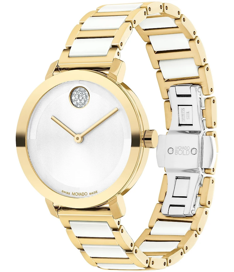 Movado Bold Women's Evolution 2.0 Quartz Analog Two Tone Stainless Steel and Ceramic Bracelet Watch