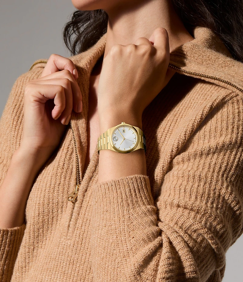 Movado Bold Women's Quest Quartz Analog Gold Tone Stainless Steel Bracelet Watch