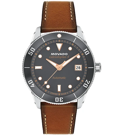 Movado Men's Heritage Calendoplan Automatic Cognac Leather Strap Watch
