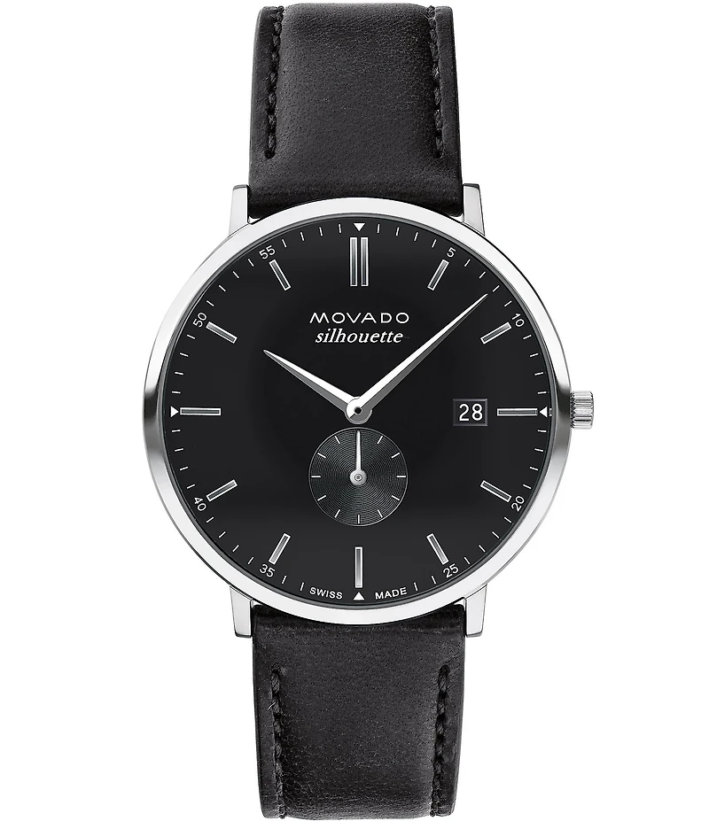 Movado Men's Heritage Quartz Analog Black Leather Strap Watch
