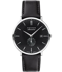 Movado Men's Heritage Quartz Analog Black Leather Strap Watch