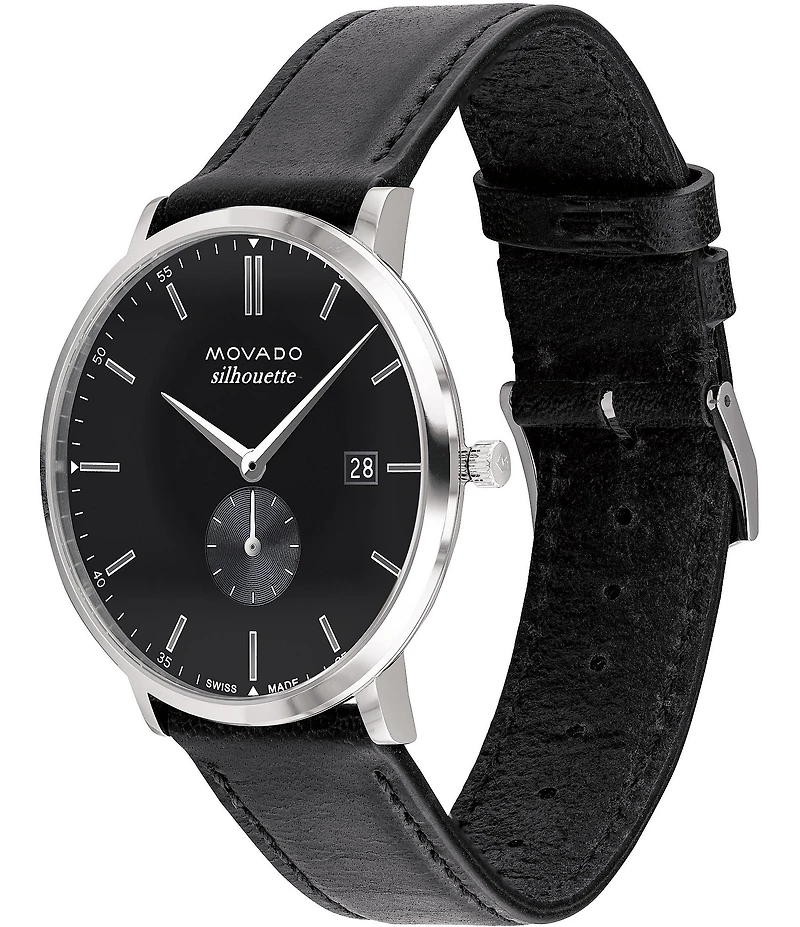 Movado Men's Heritage Quartz Analog Black Leather Strap Watch