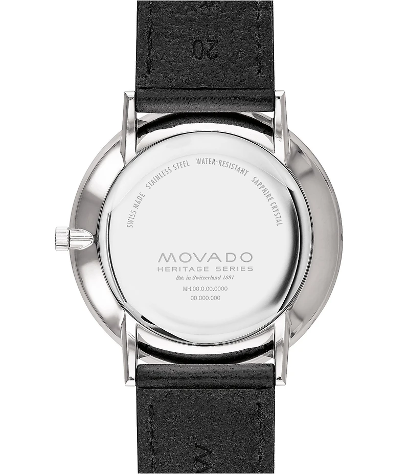Movado Men's Heritage Quartz Analog Black Leather Strap Watch