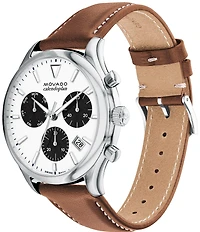 Movado Men's Heritage Quartz Chronograph Cognac Brown Leather Strap Watch