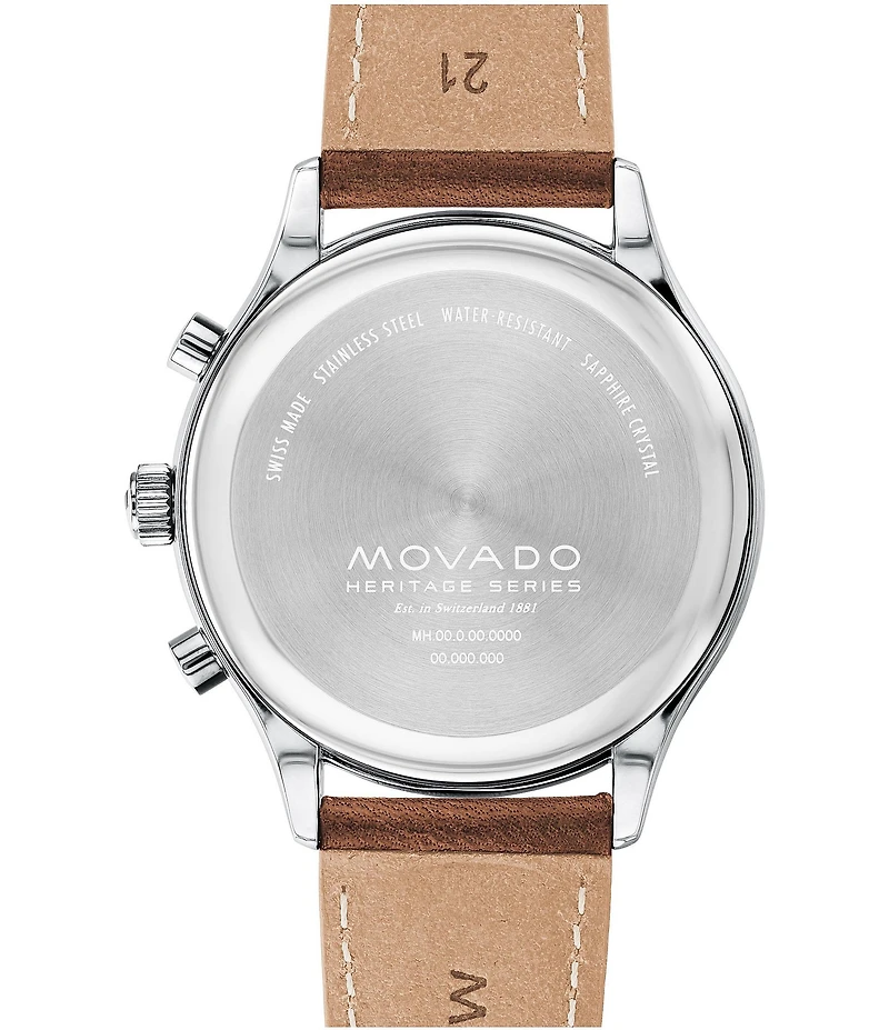 Movado Men's Heritage Quartz Chronograph Cognac Brown Leather Strap Watch