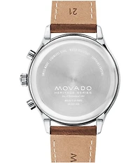 Movado Men's Heritage Quartz Chronograph Cognac Brown Leather Strap Watch