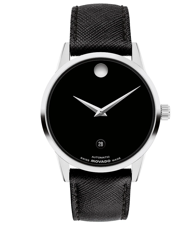 Movado Men's Museum Classic Automatic Black Leather Strap Watch