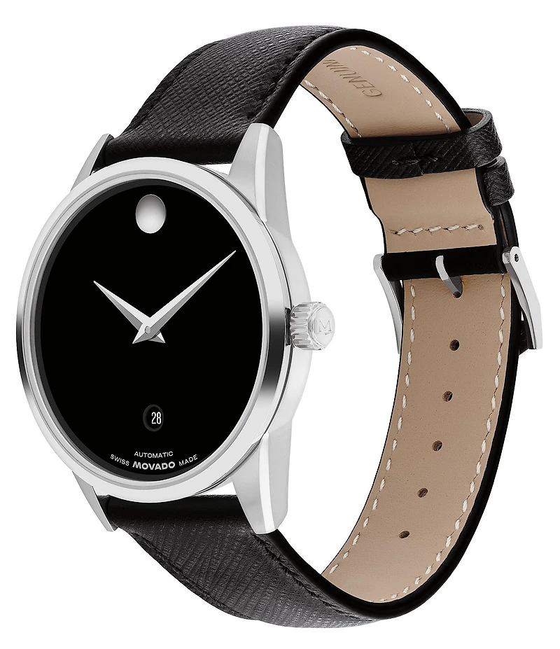 Movado Men's Museum Classic Automatic Black Leather Strap Watch