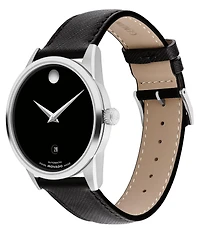 Movado Men's Museum Classic Automatic Black Leather Strap Watch