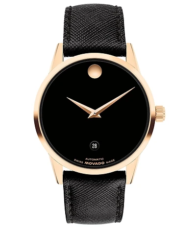 Movado Men's Museum Classic Automatic Textured Black Leather Strap Watch