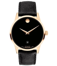 Movado Men's Museum Classic Automatic Textured Black Leather Strap Watch