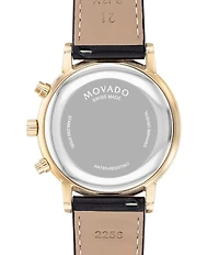 Movado Men's Museum Classic Quartz Chronograph Yellow Gold PVD Case Black Leather Strap Watch