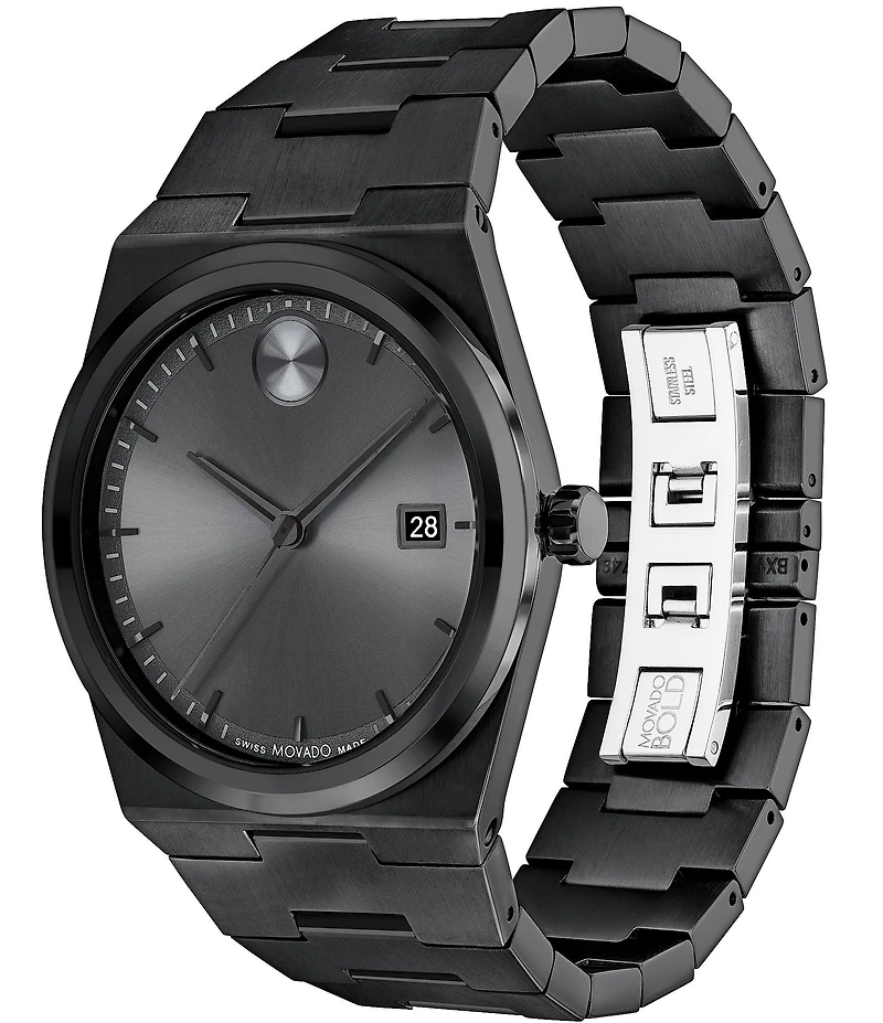 Movado Men's Quest Quartz Mechanical Automatic Black Plated Stainless Steel Bracelet Watch