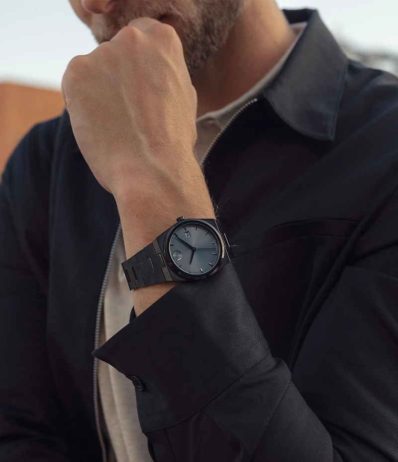 Movado Men's Quest Quartz Mechanical Automatic Black Plated Stainless Steel Bracelet Watch