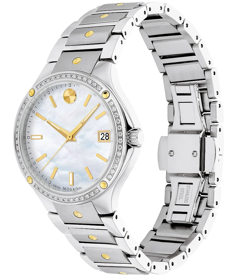 Movado Women's SE Genuine Diamond Set Bezel MOP Dial Bracelet Watch