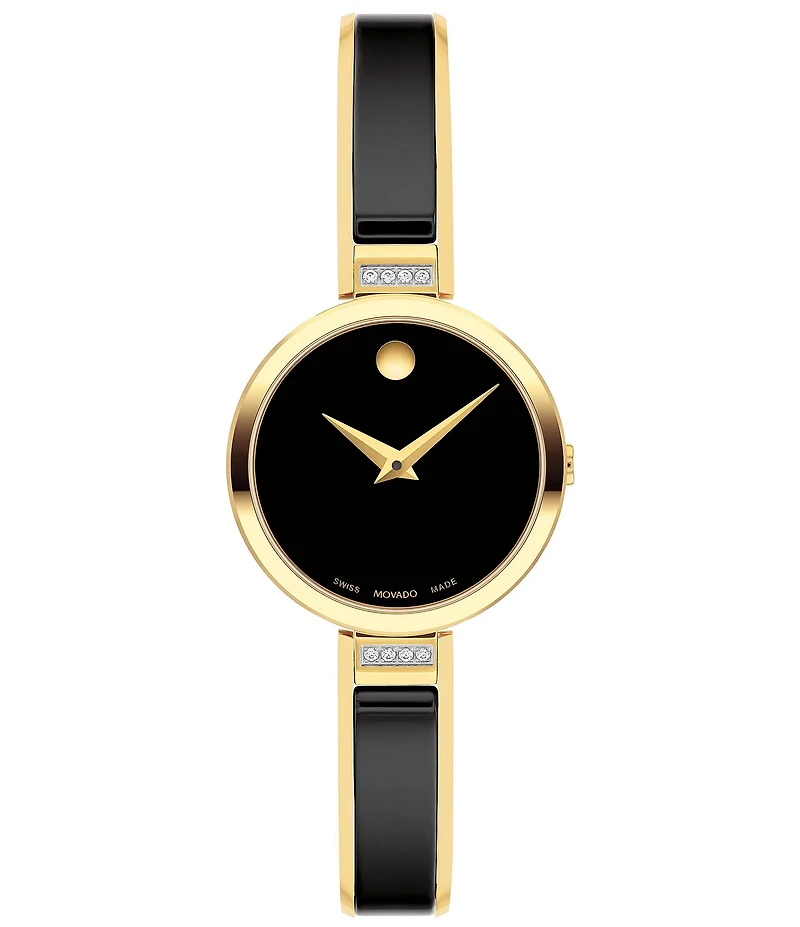 Movado Women's Moda Quartz Analog PVD and Black Ceramic Bangle Bracelet Watch