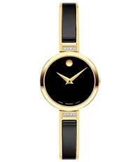 Movado Women's Moda Quartz Analog PVD and Black Ceramic Bangle Bracelet Watch