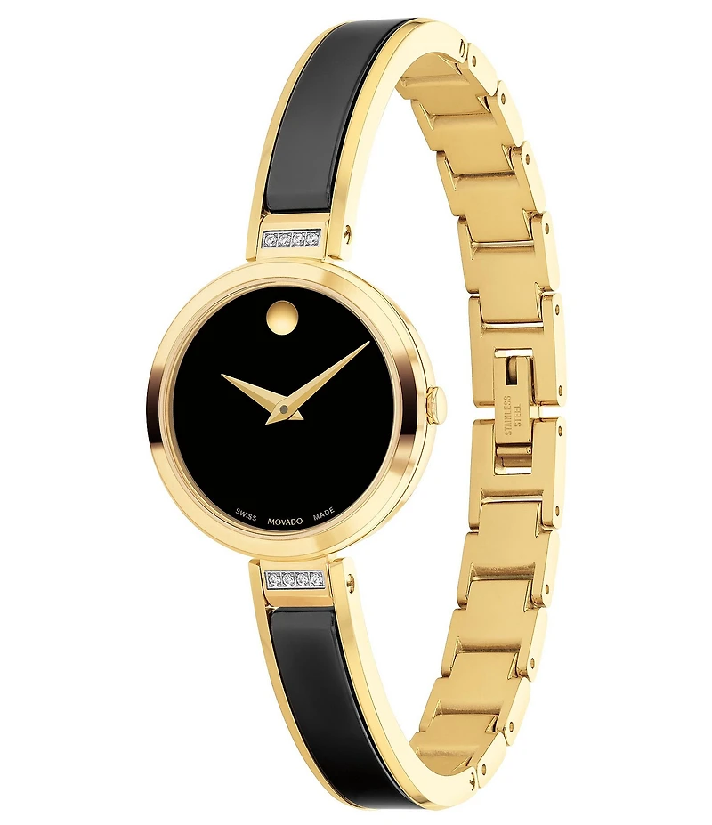 Movado Women's Moda Quartz Analog PVD and Black Ceramic Bangle Bracelet Watch