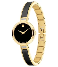 Movado Women's Moda Quartz Analog PVD and Black Ceramic Bangle Bracelet Watch