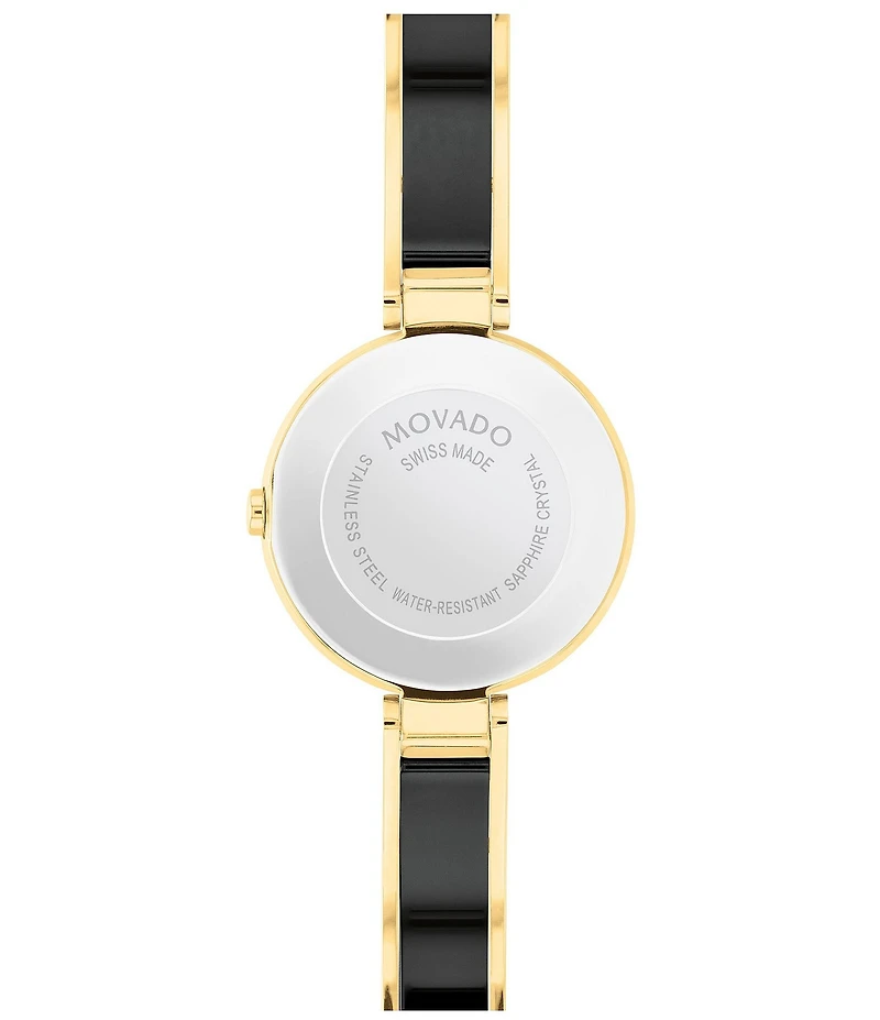 Movado Women's Moda Quartz Analog PVD and Black Ceramic Bangle Bracelet Watch