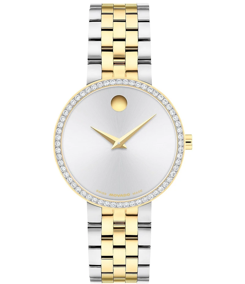 Movado Women's Museum Classic Lab Grown Diamond Bezel Quartz Analog Stainless Steel and Light Gold PVD Bracelet Watch
