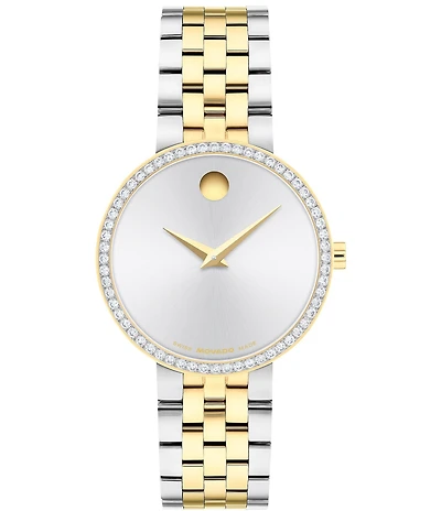 Movado Women's Museum Classic Lab Grown Diamond Bezel Quartz Analog Stainless Steel and Light Gold PVD Bracelet Watch