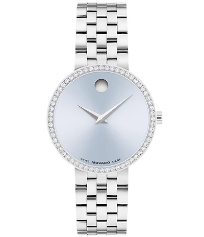Movado Women's Museum Classic Lab Grown Diamond Bezel Quartz Analog Stainless Steel Bracelet Watch