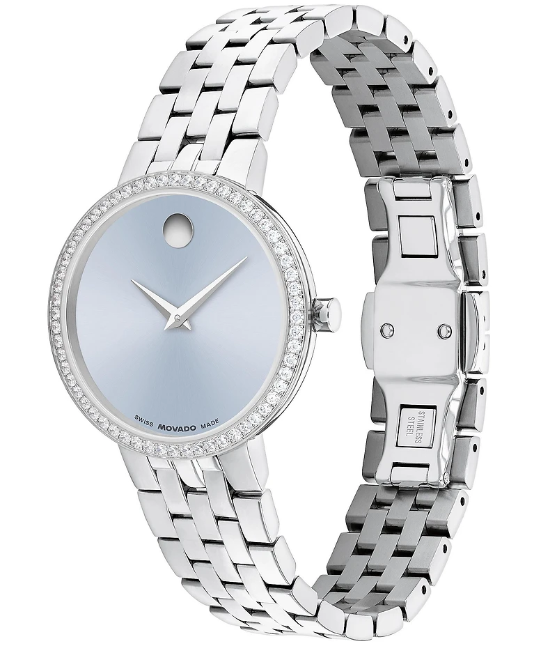 Movado Women's Museum Classic Lab Grown Diamond Bezel Quartz Analog Stainless Steel Bracelet Watch