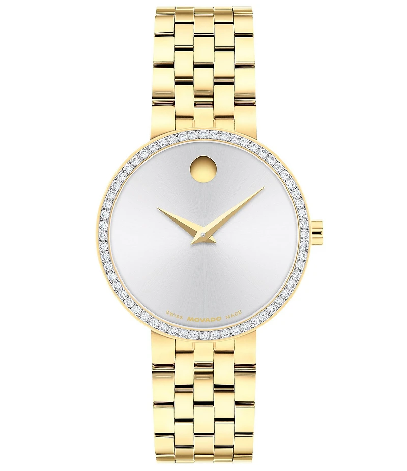 Movado Women's Museum Classic Diamond Pave Bezel Quartz Analog Bracelet Watch