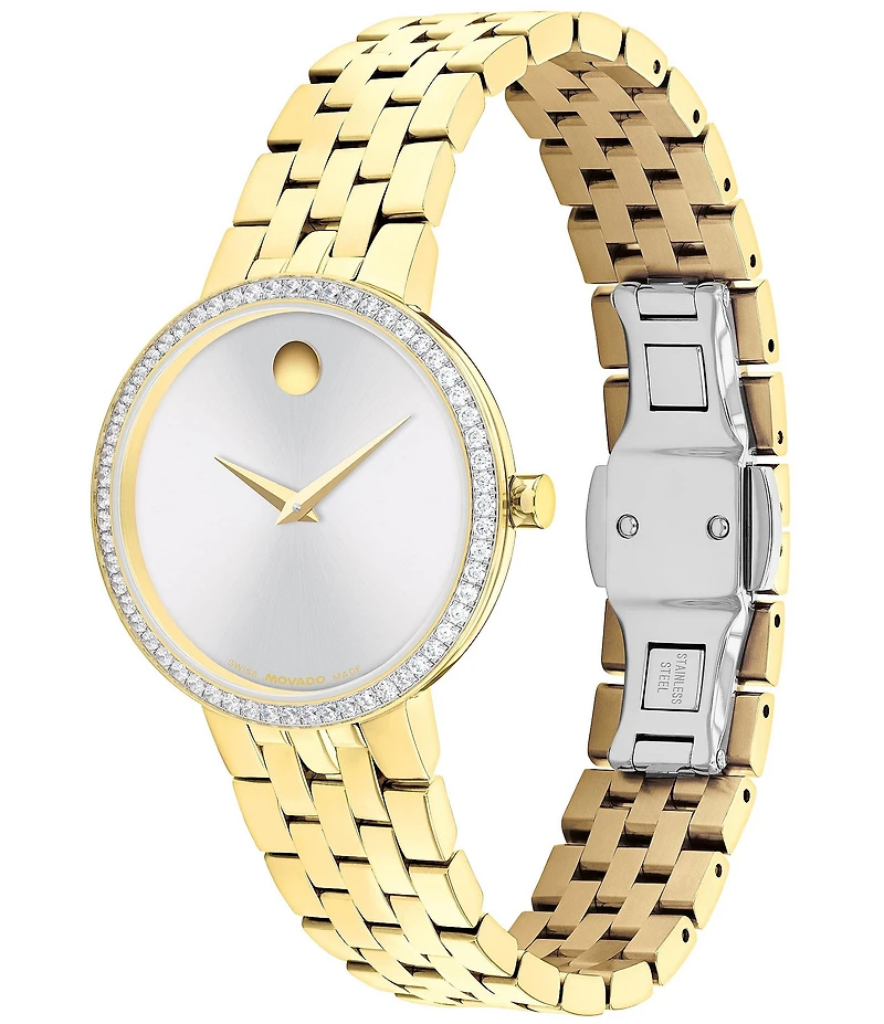 Movado Women's Museum Classic Diamond Pave Bezel Quartz Analog Bracelet Watch