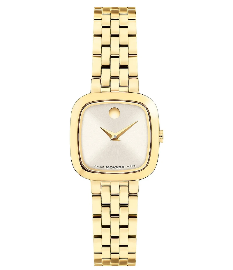 Movado Women's Museum Cushion Quartz Analog Gold Tone Stainless Steel Bracelet Watch