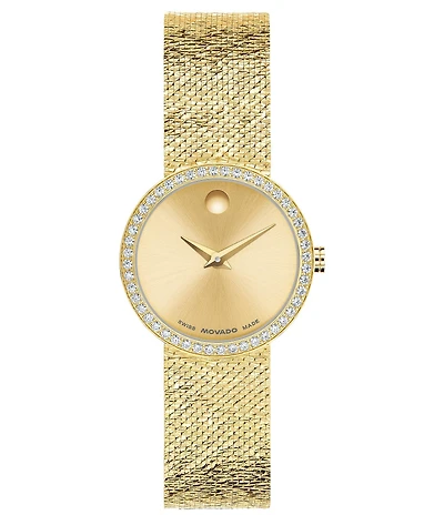 Movado Women's Museum Velura Quartz Analog Gold Tone Stainless Steel Mesh Bracelet Watch