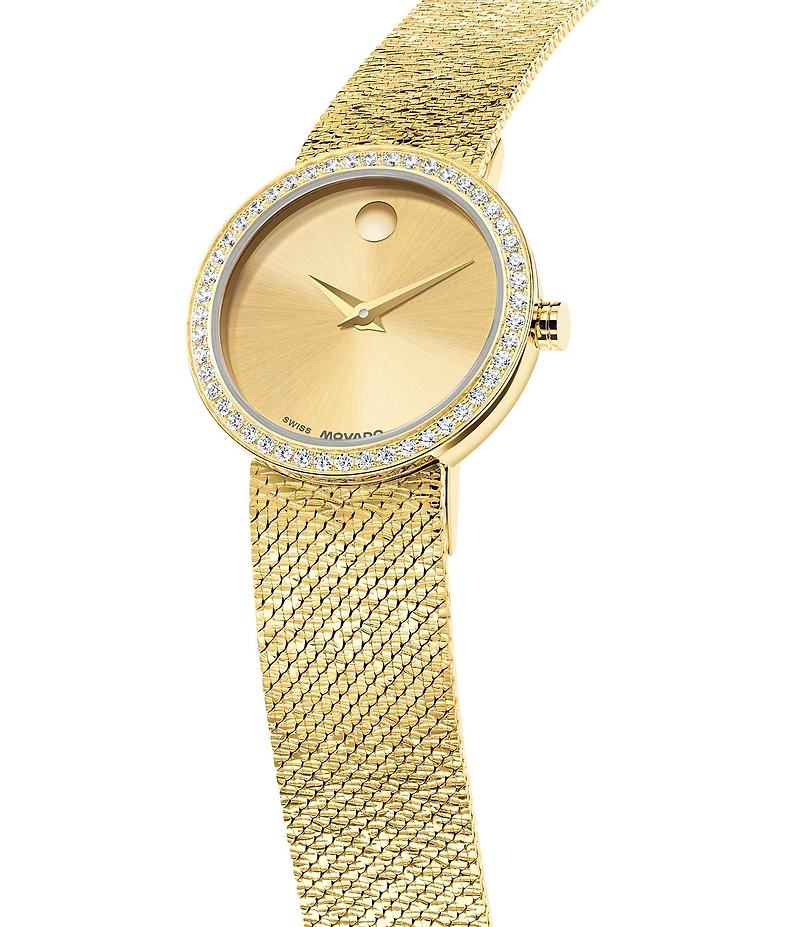 Movado Women's Museum Velura Quartz Analog Gold Tone Stainless Steel Mesh Bracelet Watch