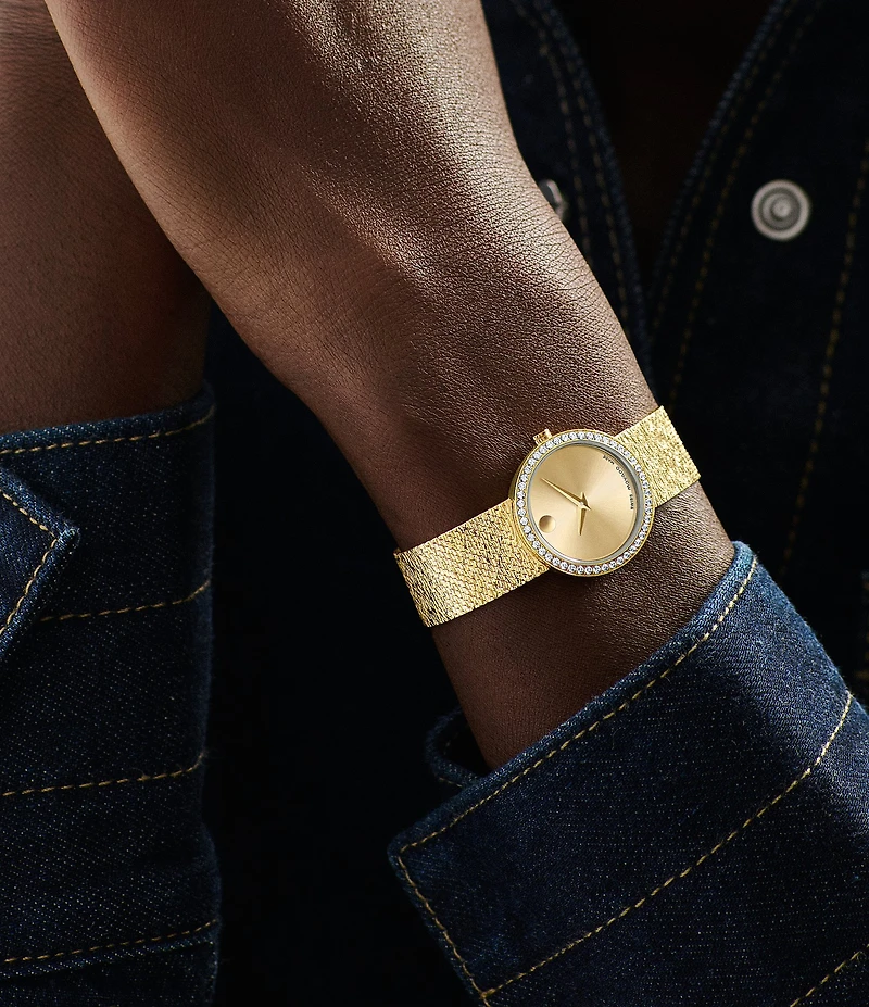 Movado Women's Museum Velura Quartz Analog Gold Tone Stainless Steel Mesh Bracelet Watch