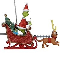 Mr. Christmas LED Lighted Grinch Sleigh Animated Tree Topper with Banner