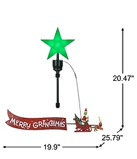 Mr. Christmas LED Lighted Grinch Sleigh Animated Tree Topper with Banner