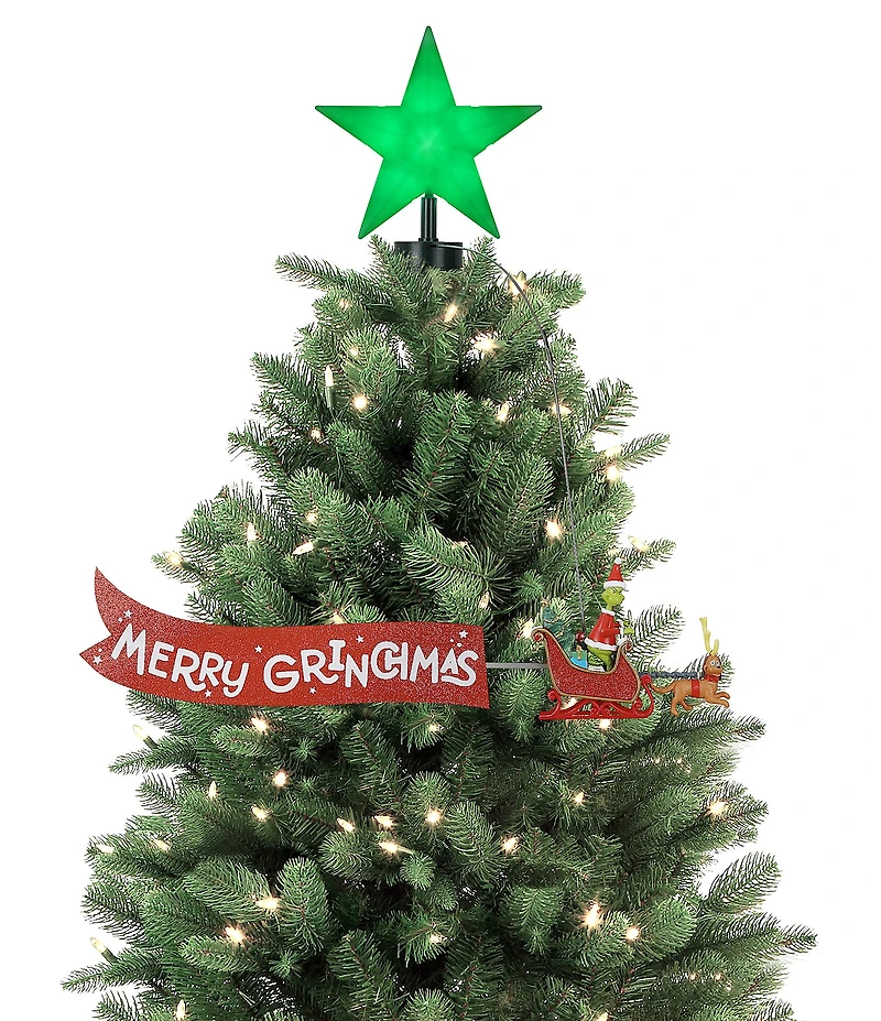 Mr. Christmas LED Lighted Grinch Sleigh Animated Tree Topper with Banner